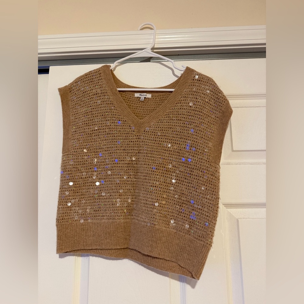Madewell Gold Sequin V-Neck Vest